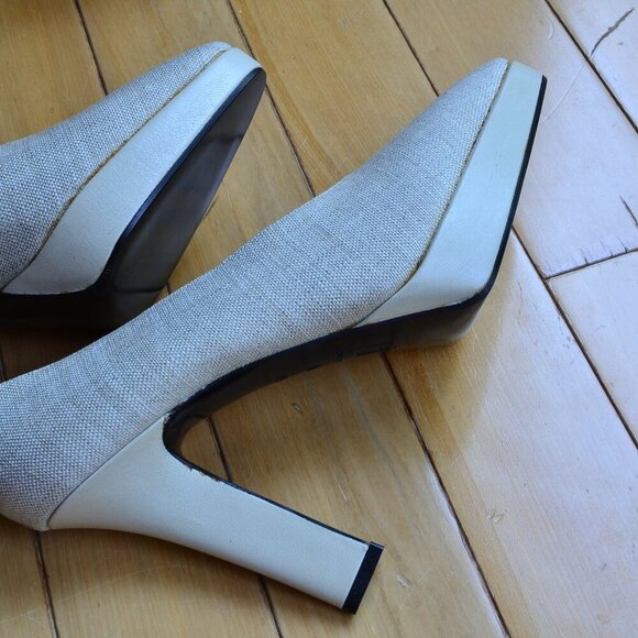 Vintage YVES SAINT LAURENT YSL Canvas High Heels Women Size 8.5M - Picture 5 of 14